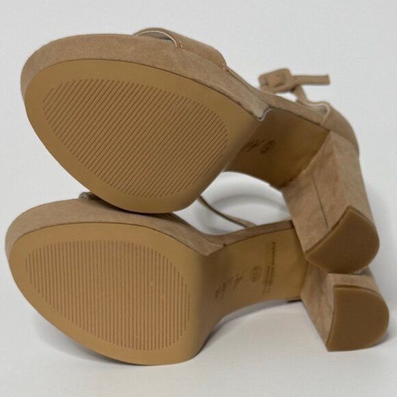 🤎 Beige Faux Suede Platform Block Heel Sandals Heels with Ankle Strap | Size 6 - Picture 7 of 8